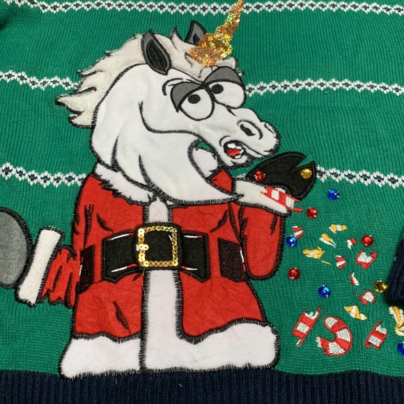 Unicorn Santa Clause Christmas Holiday Sweater Large - Picture 3 of 6